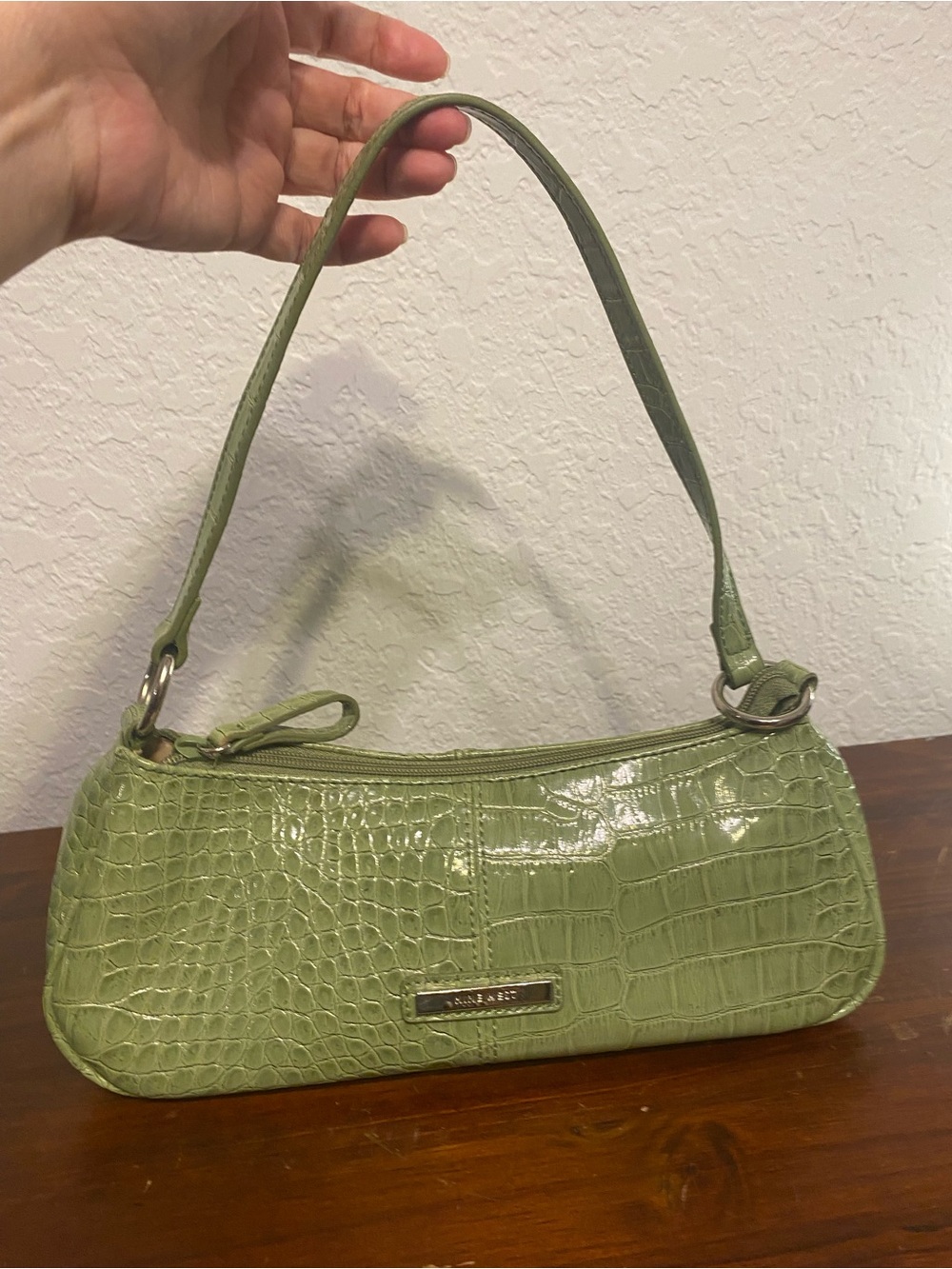 Nine West Light Green Croc-Embossed Shoulder Bag